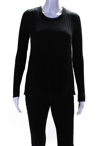 Enza Costa Womens Ribbed Relaxed Fit Long Sleeved Round Neck Blouse Black Size L