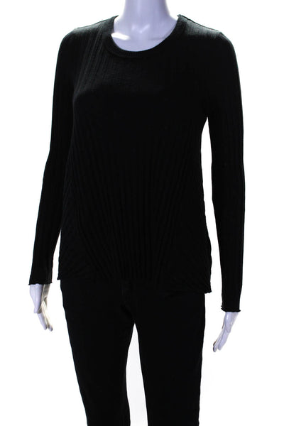 Enza Costa Womens Ribbed Relaxed Fit Long Sleeved Round Neck Blouse Black Size L