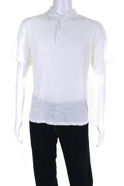Vince Mens Linen Collared V-Neck Short Sleeve Pullover Polo Top White Size XL
