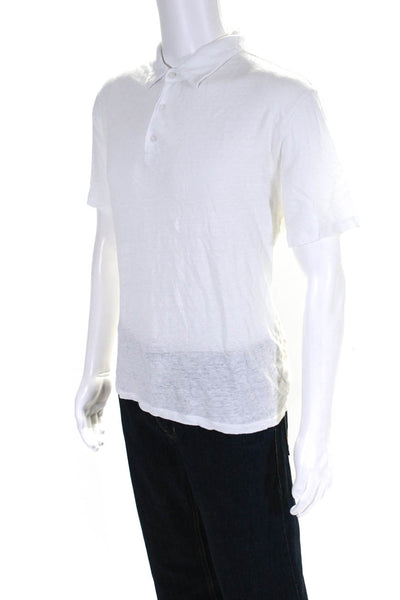 Vince Mens Linen Collared V-Neck Short Sleeve Pullover Polo Top White Size XL