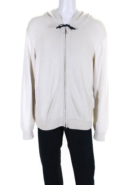 Theory Mens Cotton Blend Knit 2 Pocket Long Sleeve Zip Up Hoodie Beige Size XXL