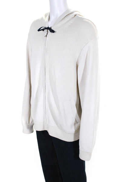 Theory Mens Cotton Blend Knit 2 Pocket Long Sleeve Zip Up Hoodie Beige Size XXL