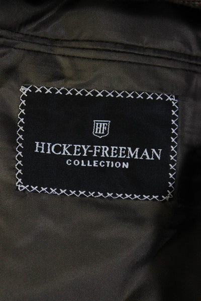 Hickey Freeman Mens Plaid Diplomat Blazer Jacket Brown Red Wool Size 43 Regular