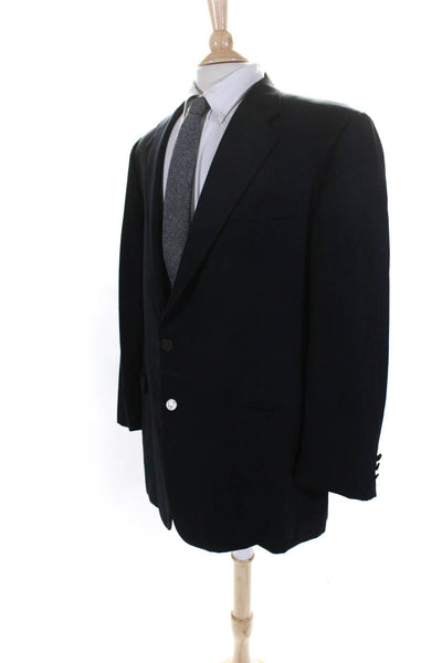 Hickey Freeman Mens Two Button Blazer Jacket Black Wool Size 46 Long