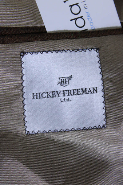 Hickey Freeman Mens Plaid Two Button Blazer Jacket Brown Wool Size 44 Long