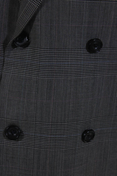 Hickey Freeman Mens Plaid Double Breasted Blazer Black Wool Size 43 Long