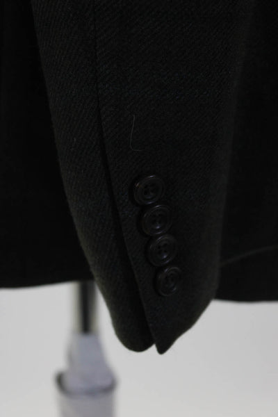 Hickey Freeman Mens Plaid Two Button Blazer Black Wool Size 45 Extra Long