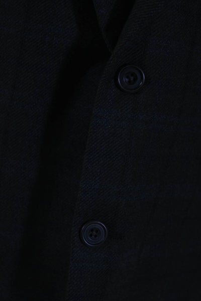 Hickey Freeman Mens Plaid Two Button Blazer Black Wool Size 45 Extra Long