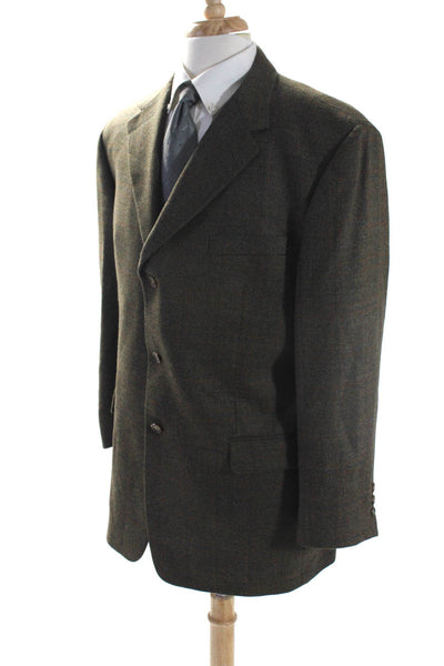 Hickey Freeman Mens Brown Plaid Wool Cashmere Three Button Blazer Size 44R