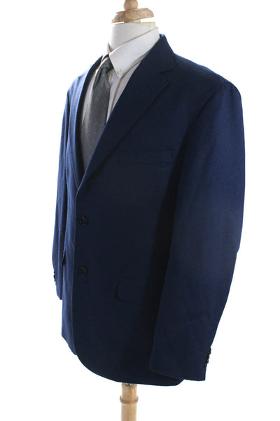 Paul Fredrick Mens Solid Blue Wool Two Button Long Sleeve Blazer Size 44R