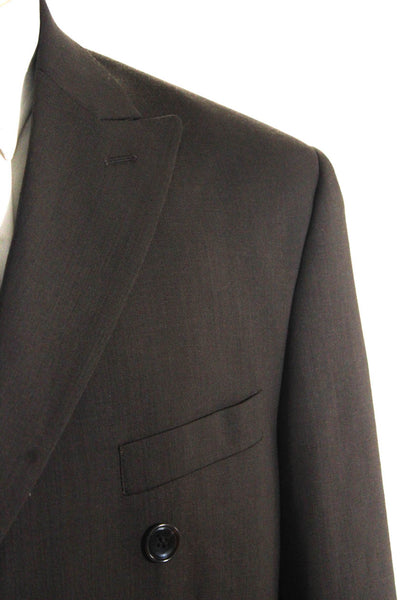 Paul Fredrick Mens Solid Brown Wool Double Breasted Long Sleeve Blazer Size 44R