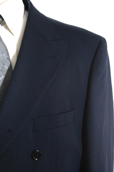 Paul Fredrick Mens Navy Blue Wool Double Breasted Long Sleeve Blazer Size 43R