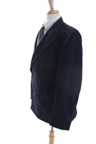 Paul Fredrick Mens Navy Blue Wool Double Breasted Long Sleeve Blazer Size 43R