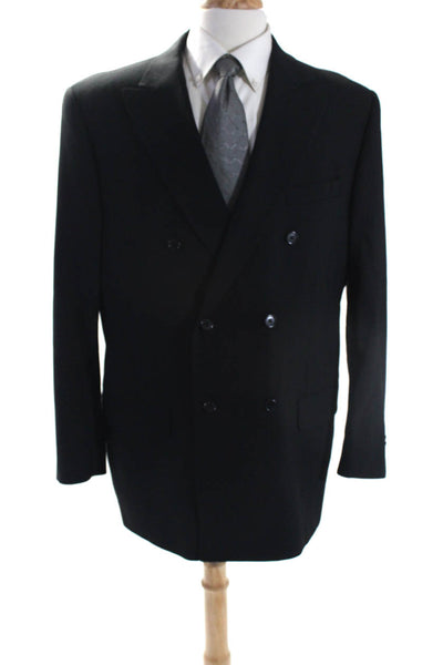 Paul Fredrick Mens Black Wool Double Breasted Long Sleeve Blazer Size 43R