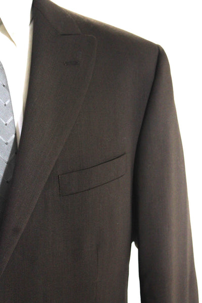 Paul Fredrick Mens Brown Wool Two Button Long Sleeve Blazer Jacket Size 44R