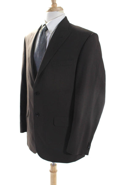 Paul Fredrick Mens Brown Wool Two Button Long Sleeve Blazer Jacket Size 44R