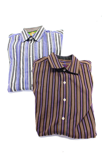 Robert Graham Mens Purple Gray Striped Cotton Collar Dress Shirt Size M lot 2