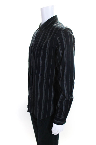 Vince Mens Black Cotton Striped Collar Long Sleeve Button Down Shirt Size M