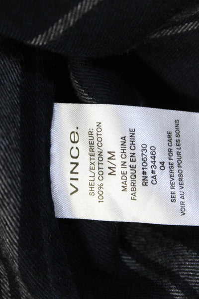 Vince Mens Black Cotton Striped Collar Long Sleeve Button Down Shirt Size M