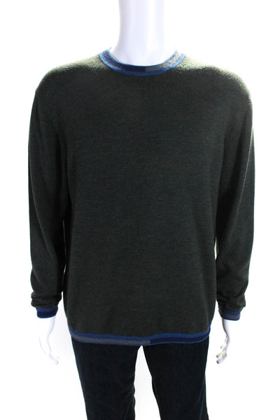 Robert Graham Mens Green Wool Crew Neck Long Sleeve Pullover Sweater Top Size M