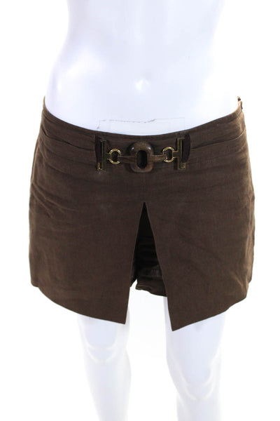 Milly Of New York Womens Brown Linen Layered Embellished High Rise Shorts Size 6