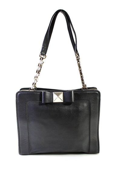 Kate Spade New York Grained Leather Bow Accent Top Zip Shoulder Handbag Black
