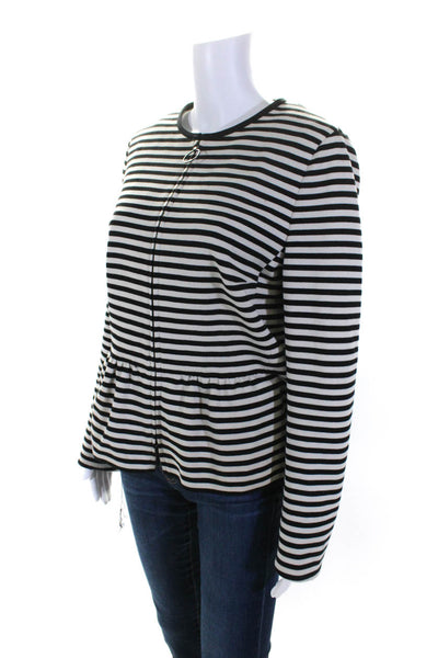Akris Punto x Bergdorf Goodman Womens White Black Striped Zip Jacket Size 10