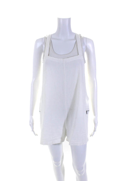 Mikoh Womens White Cotton Textured Sleeveless Zip Pockets Short Overalls Size 1
