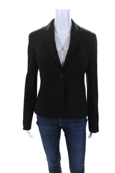 Elie Tahari Womens Wool Striped Print Button Collared Darted Blazer Black Size S