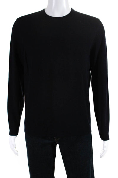 Theory Mens Tight Knit Crew Neck Long Sleeved Pullover Sweater Navy Blue Size M