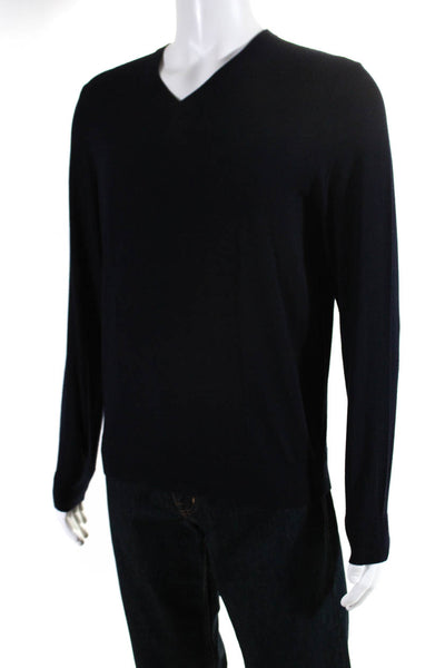 Theory Mens Navy Tight Knit Long Sleeved V Neck Pullover Sweater Blue Size M