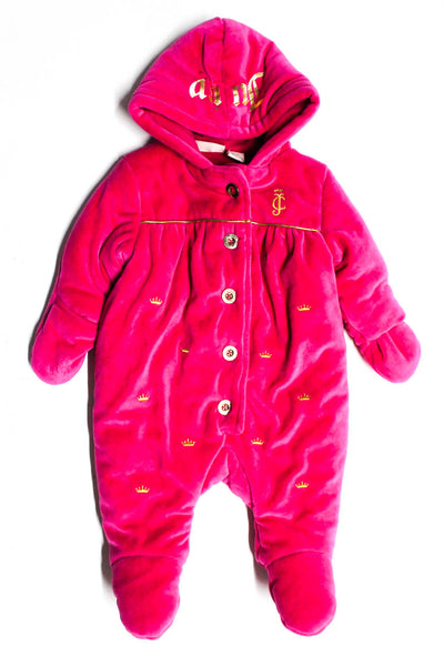 Juicy Couture Girls Cotton Embroidered Hooded One Piece Suit Pink Size 6M-9M