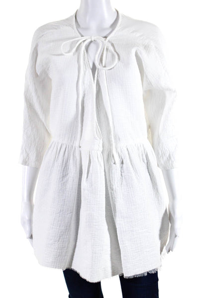Rachel Comey Womens Cotton V-Neck tied Long Sleeve Blouse Top White Size XS/S