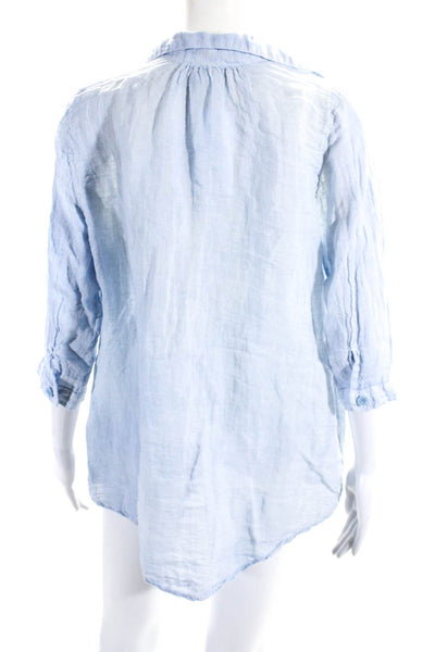 Sunday Tropez Womens Linen V Neck Long Sleeve Coverup Top Blue Size M