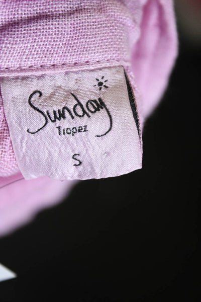 Sunday Tropez Womens Linen V Neck Long Sleeve Coverup Top Pink Size S