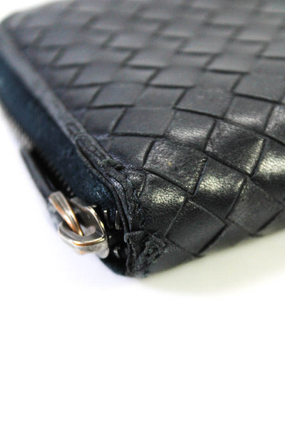 Bottega Veneta Womens Black Leather Woven Intrecciato Zip Long Wallet