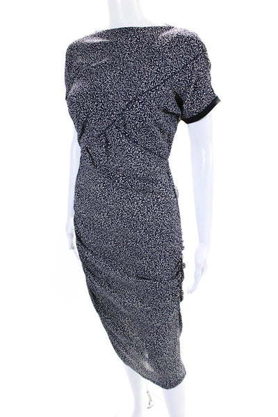 Balenciaga Womens Short Sleeve Printed Silk Midi Dress Blue White Size IT 40