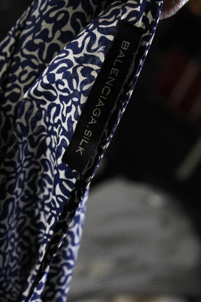Balenciaga Womens Short Sleeve Printed Silk Midi Dress Blue White Size IT 40
