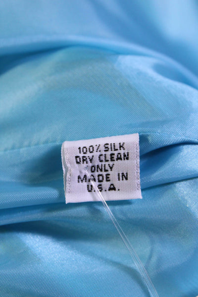 Jules Reid Womens Silk Polka Dot Short Sleeves Blouse Blue Gold Size Medium
