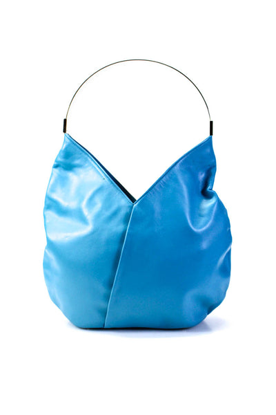 Domenico Vacca Womens Leather Silver Tone Handle Shoulder Handbag Blue