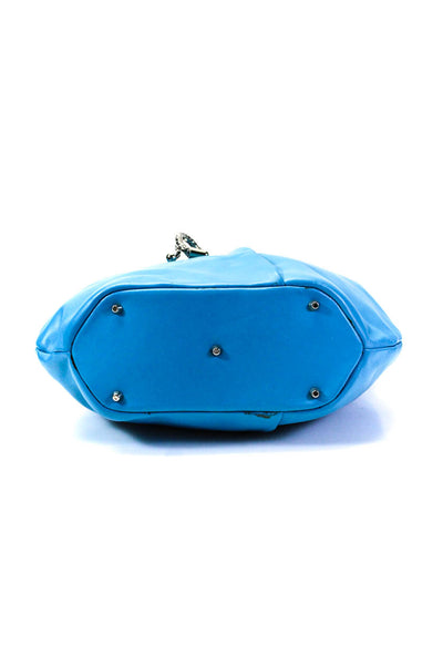 Domenico Vacca Womens Leather Silver Tone Handle Shoulder Handbag Blue
