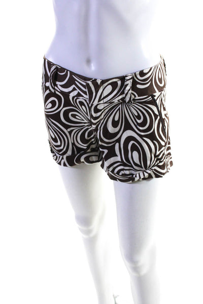 Alice + Olivia Womens Cotton Abstract Print Hook Close Mini Shorts Brown Size 4