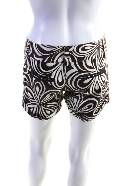 Alice + Olivia Womens Cotton Abstract Print Hook Close Mini Shorts Brown Size 4