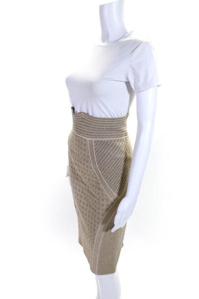Zac Posen Womens Glitter Print Striped Side Zipped Slit Midi Skirt Gold Size L
