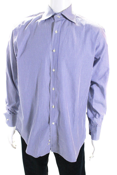 Etro Milano Mens CottonStriped Long Sleeve Button Down Shirt Blue Size 39