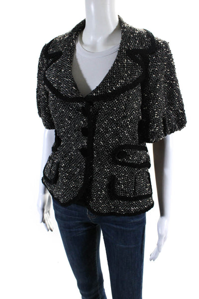 Nanette Lepore Womens Spotted Print Textured Buttoned Belted Blazer Black Size L