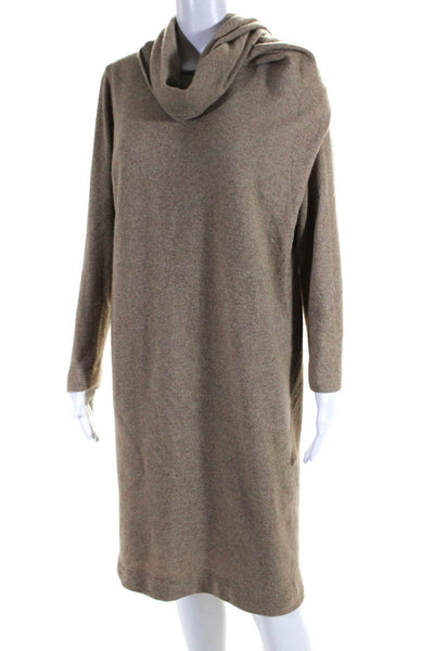 Oscar de la Renta Womens Wool Long Sleeve Mini Shift Sweater Dress Brown Size M