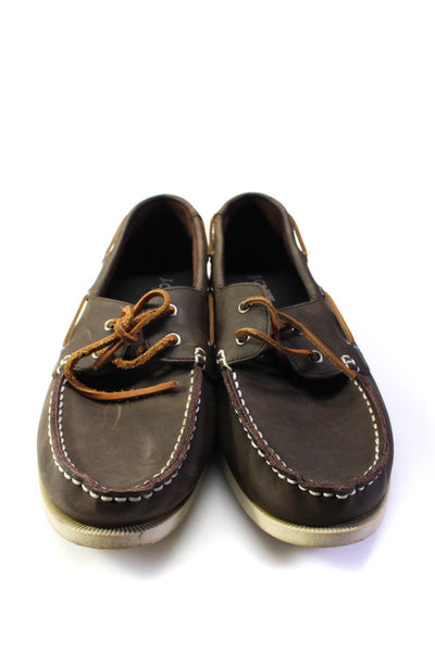 J Crew Men's Round Toe Leather Lace Up Boat Shoe Brown Size 11