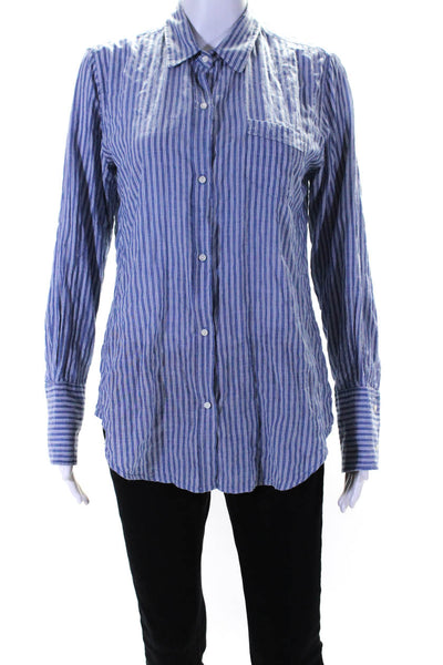 Nili Lotan Womens Cotton Long Sleeve Striped Button Down Shirt Blue Size M