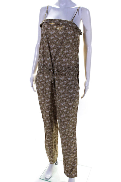 Marc By Marc Jacobs Womens Floral Spaghetti Strap Jumpsuit Tan White Size M